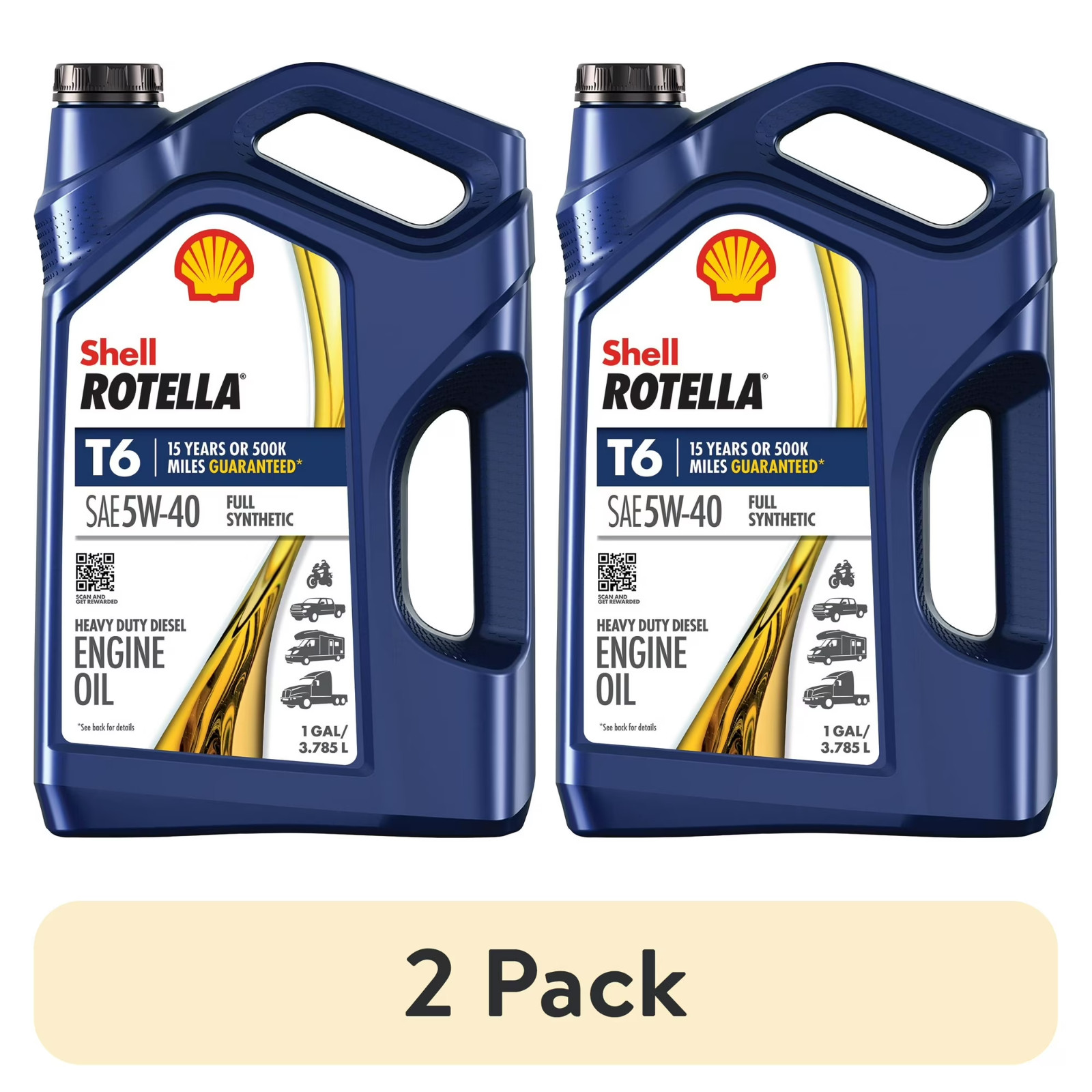 (2 pack) Shell Rotella T6 Full Synthetic 5W-40 Diesel Engine Oil, 1 Gallon