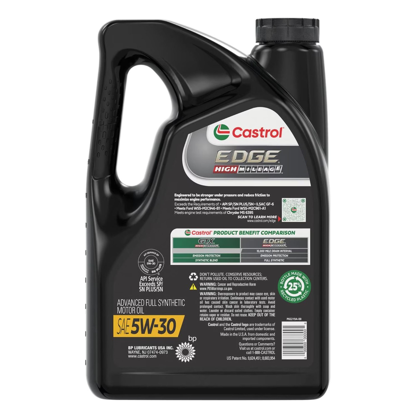 2 Pack Castrol EDGE High Mileage Full Synthetic 5W-30 Engine Oil 5 Quart