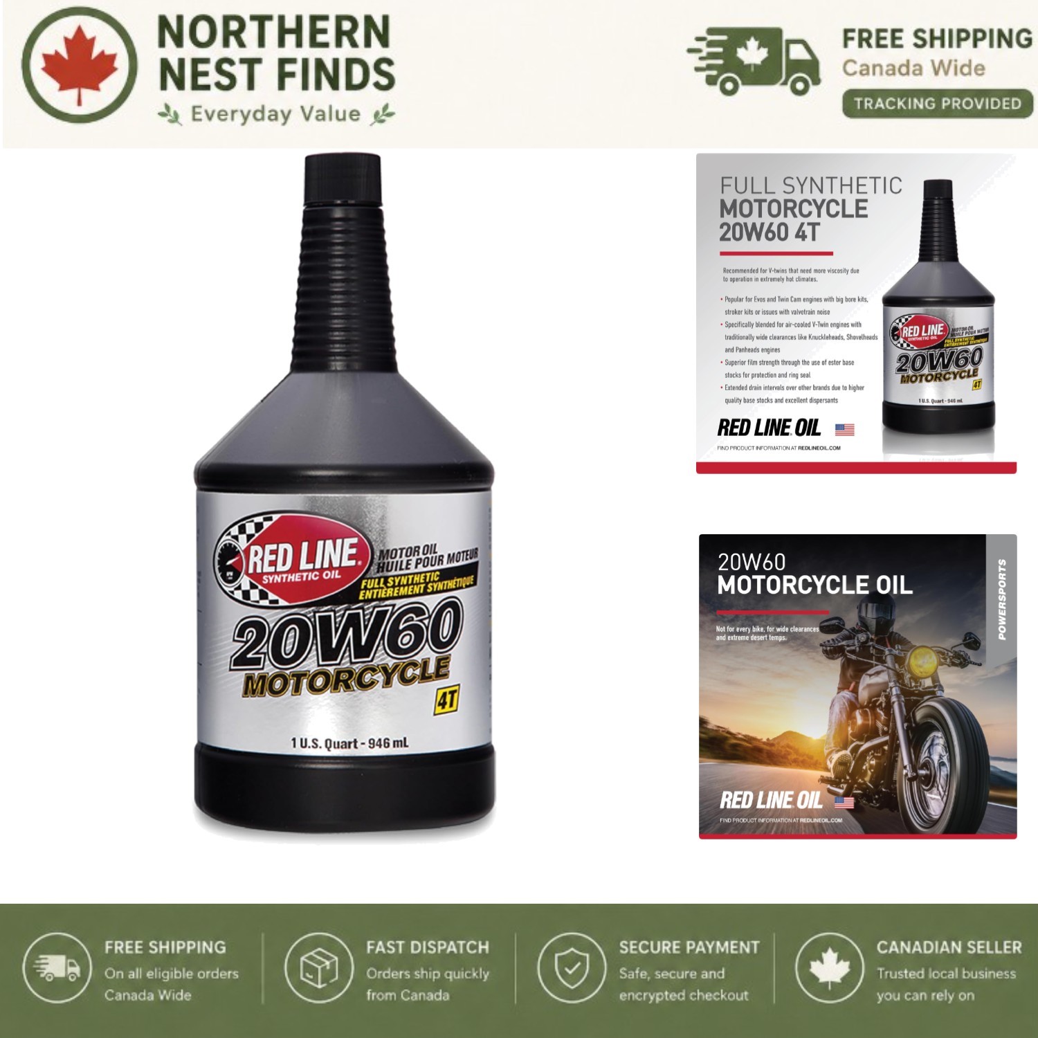 1 Quart 20W-60 Synthetic Motor Oil – Engine Protection for Motorcycles