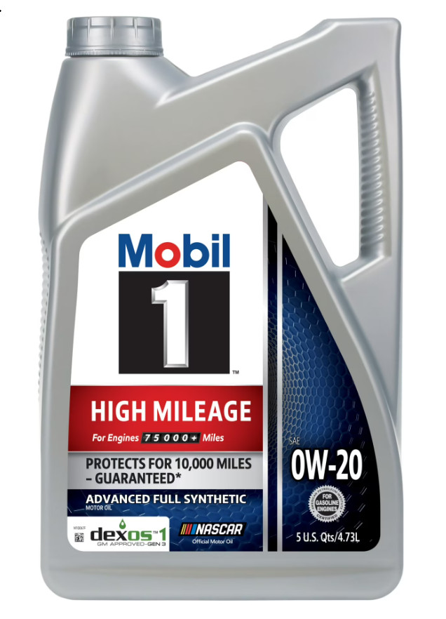Mobil 1 High Mileage Full Synthetic Motor Oil 0W-20, 5 Quart