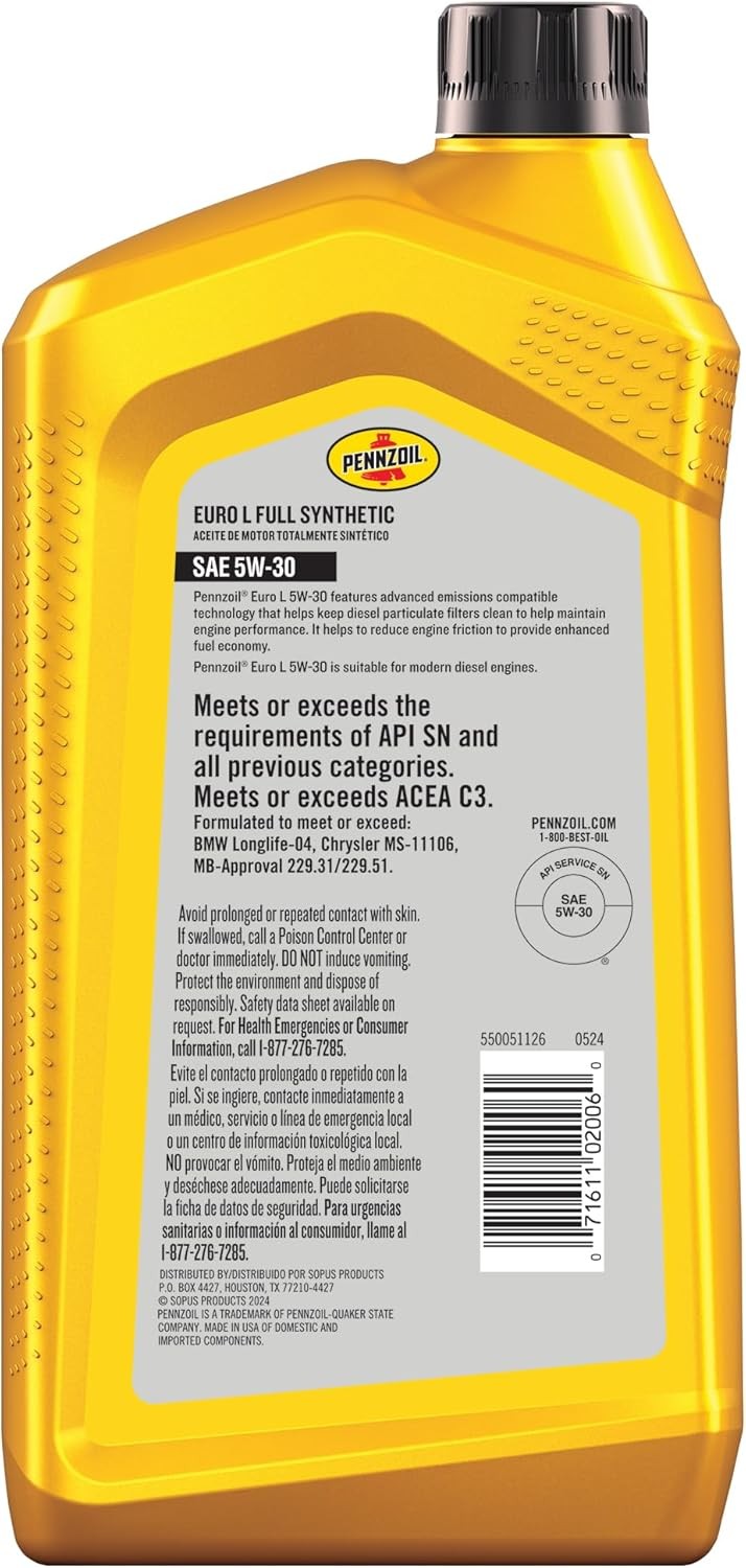 Platinum Euro Full Synthetic 5W-40 0W-40 5W-30 0W-30 Motor Oil, 1 Quart (6 Pack)