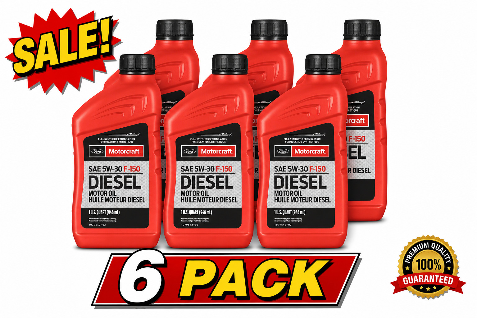 6 PACK-MOTORCRAFT XO5W30QFA Full Synthetic Diesel; SAE 5W-30; 1 Quart -SALE