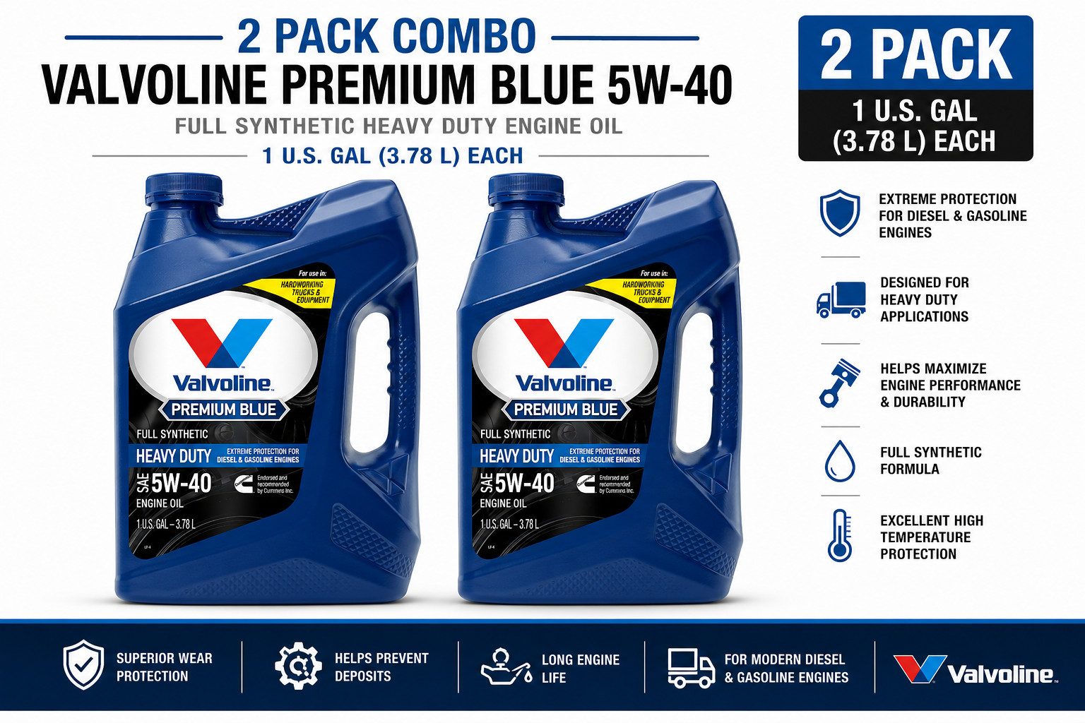 VALVOLINE 774038 Premium Blue Extreme Full Synthetic SAE 5W-40; 1 Gallon-SALE