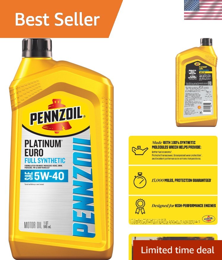 Full Synthetic 5W-40 Motor Oil – 1 Quart Platinum Euro for Optimal Engine Care