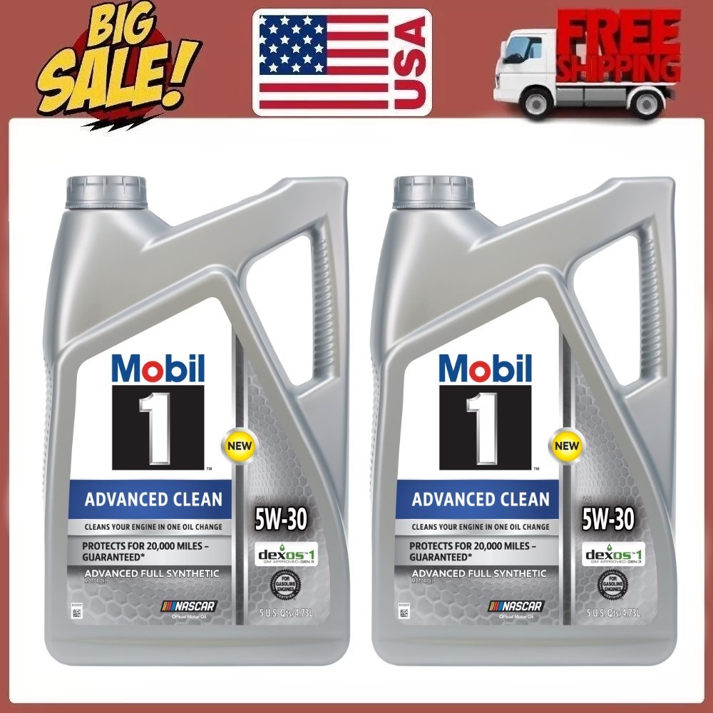 2 Pack Mobil 1 Advanced Clean Full Synthetic Motor Oil 5W-30, 5 Quarts