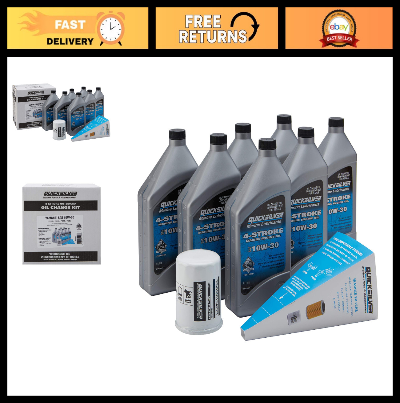 10W-30 Oil Change Kit for Yamaha F225 F300 4-Stroke Outboards, Marine Engine Car