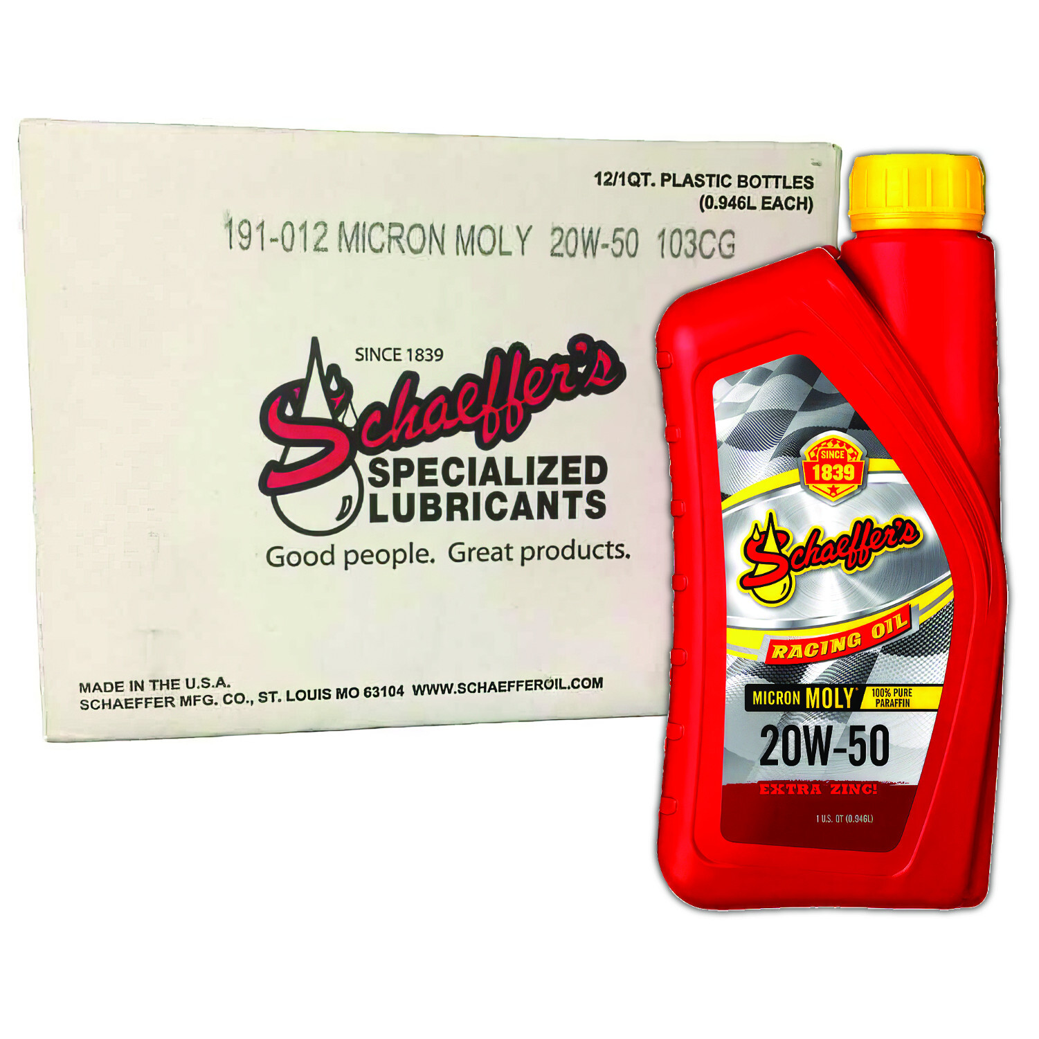 Schaeffer Motor Oil 191 Micron Moly® Racing Oil 20W-50 – 12-pack Case