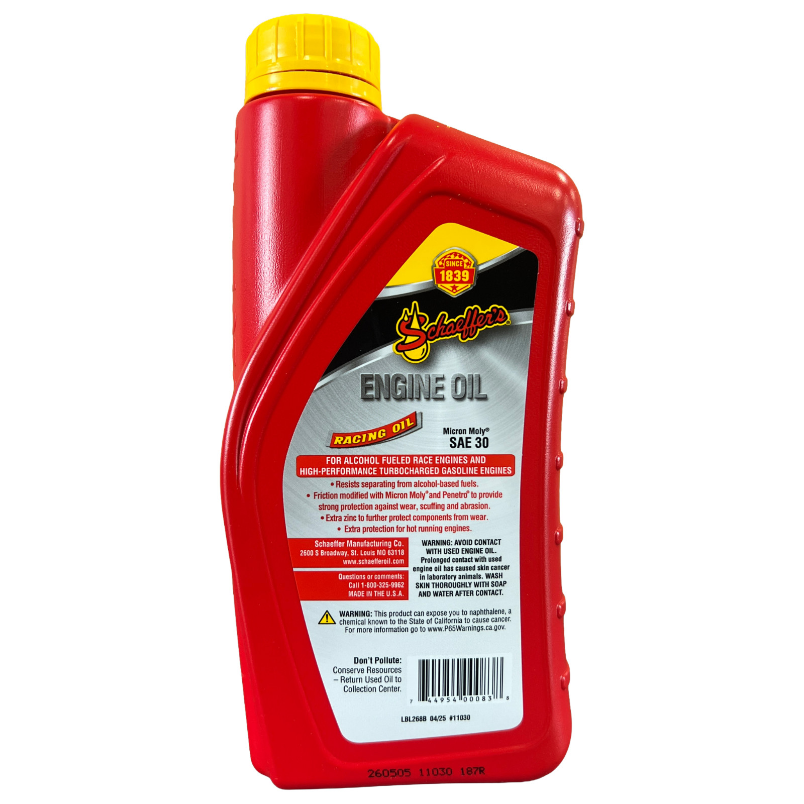 Schaeffer’s 011030-012 Micron Moly SAE 30 Racing Oil, 1 Quart (Case of 12)