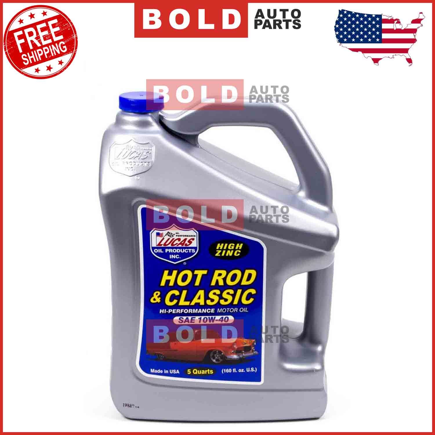 Lucas Oil 10683 SAE 10W-40 Hot Rod & Classic Car Motor Oil w/ High Zinc 5 Quarts