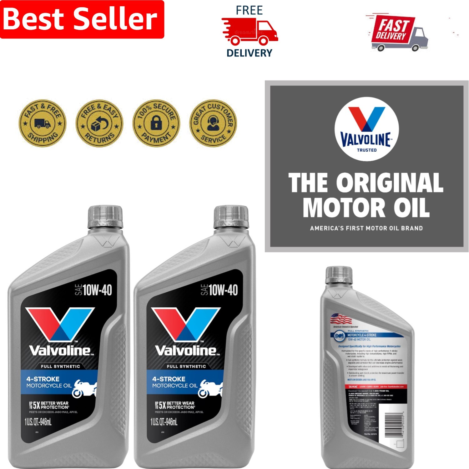 Full Synthetic 10W-40 Motorcycle Engine Oil | 2 QT Pack for Honda, Yamaha & More