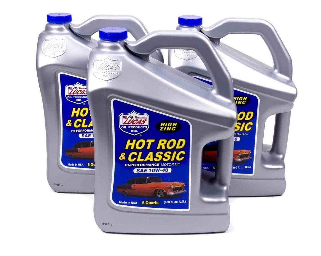 Lucas Oil 10683 Hot Rod & Classic Car SAE 10W-40 Motor Oil – 5 Quart (Pack of 3)