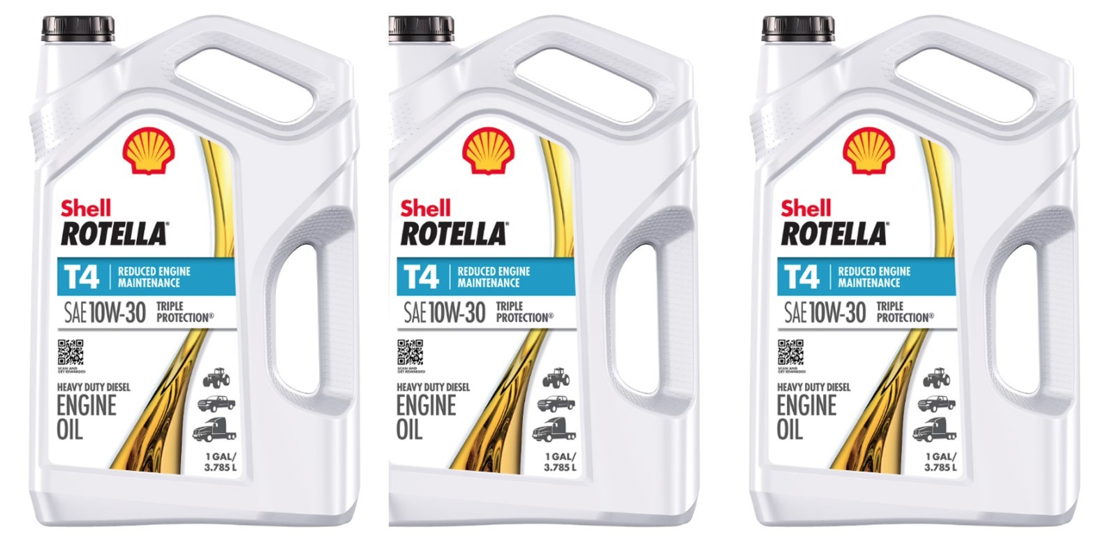 Shell Rotella T4 Triple Protection 10W-30 Diesel Engine Oil, Case 3 – 1 Gallons
