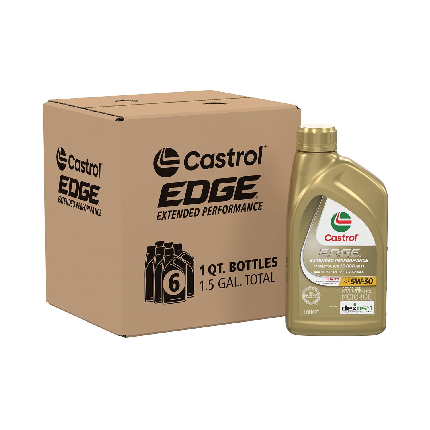 Castrol EDGE Extended Performance 5W-30 Advanced 1 Quart, Pack of 6, Amber