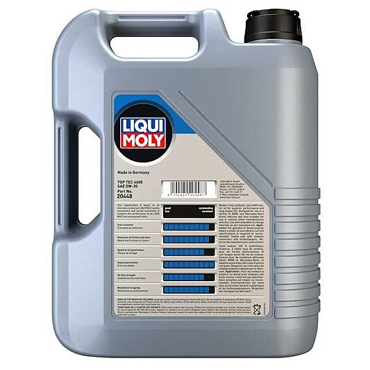 Liqui Moly 5L Top Tec 4600 Motor Oil SAE 5W30 for BMW Mercedes-Benz (Case of 4)
