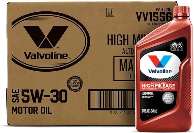 Valvoline High Mileage MaxLife 5W-30 Synthetic Blend 1 Quart, Pack of 6