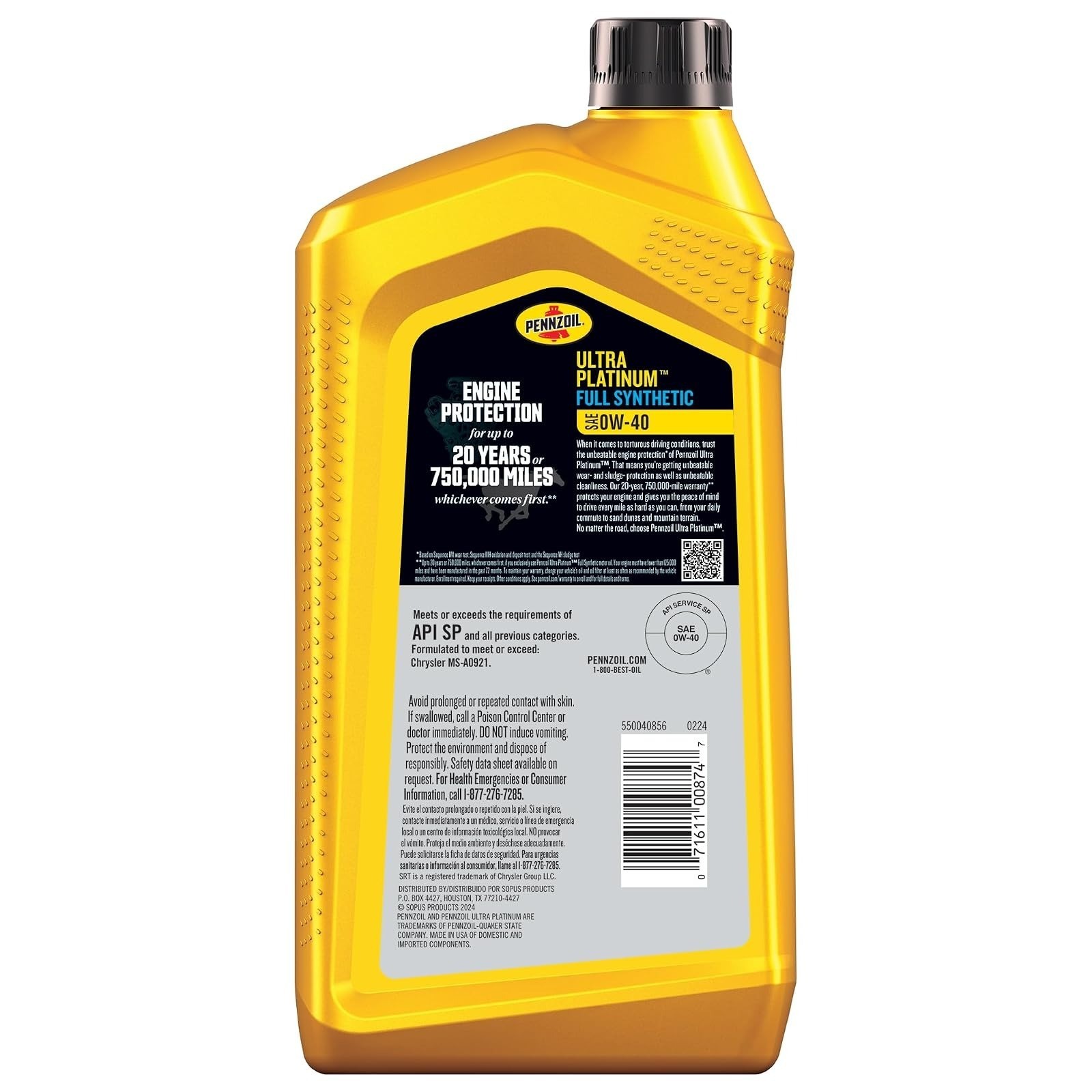 Ultra Platinum Full Synthetic 0W-40 Motor Oil, 1 Quart (6 Pack)