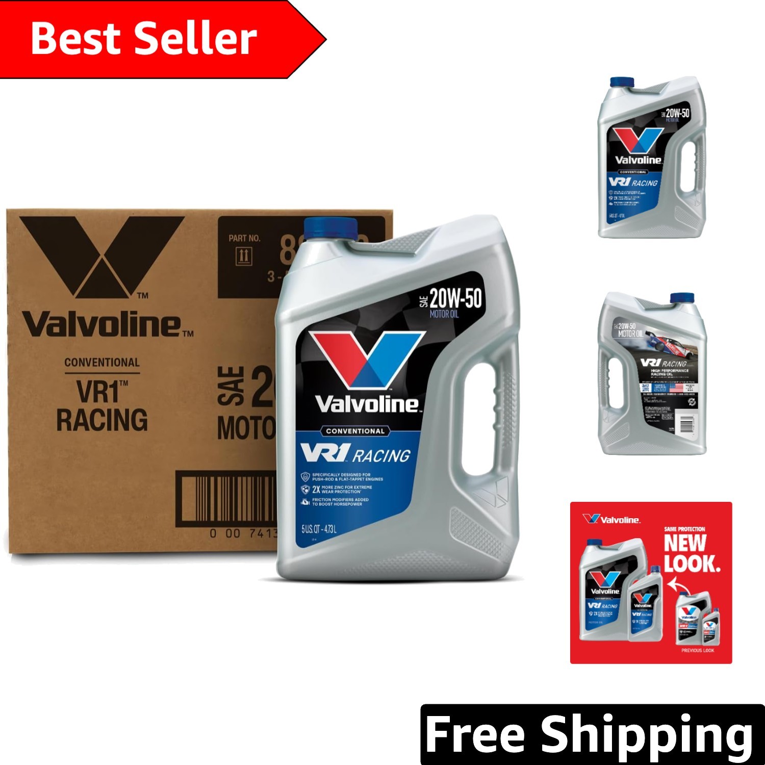 VR1 20W-50 Racing Motor Oil – 15 Quarts, Case of 3 Bottles for Sport Vehicles