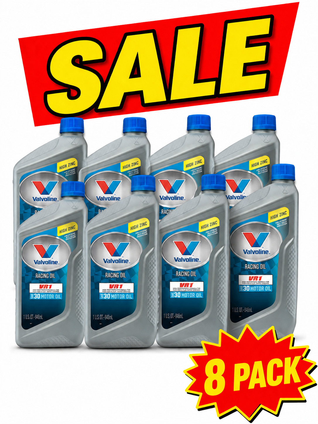 8 PACK- VALVOLINE 822401 VR1 Racing SAE 30; 1 Quart-SALE