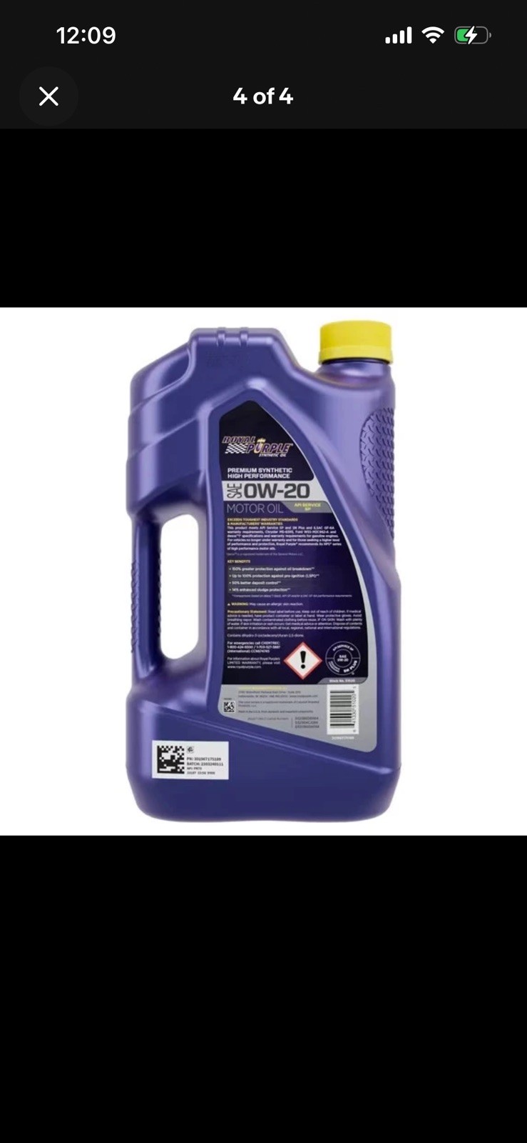 Royal Purple 0W-20 Premium Synthetic Motor Oil 5 Quarts High Performance