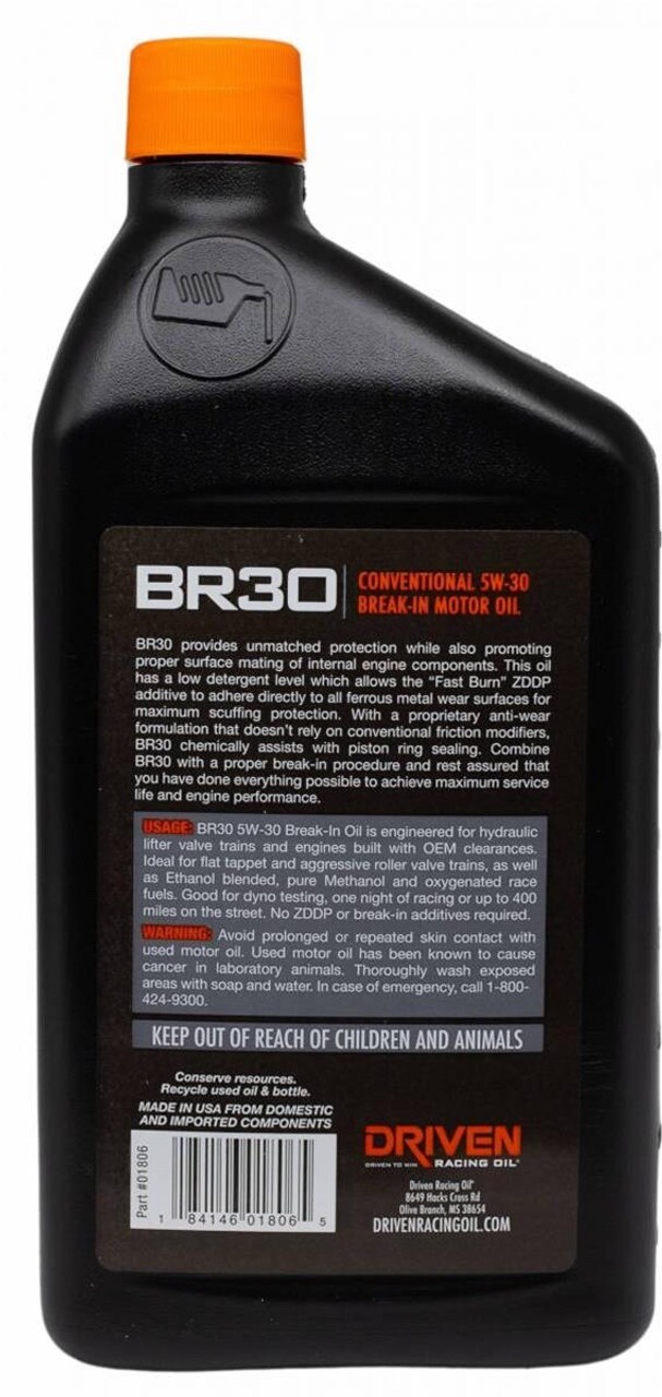 Driven Racing BR30 5W-30 Break in Oil with Zinc 01806 – 12 Quarts