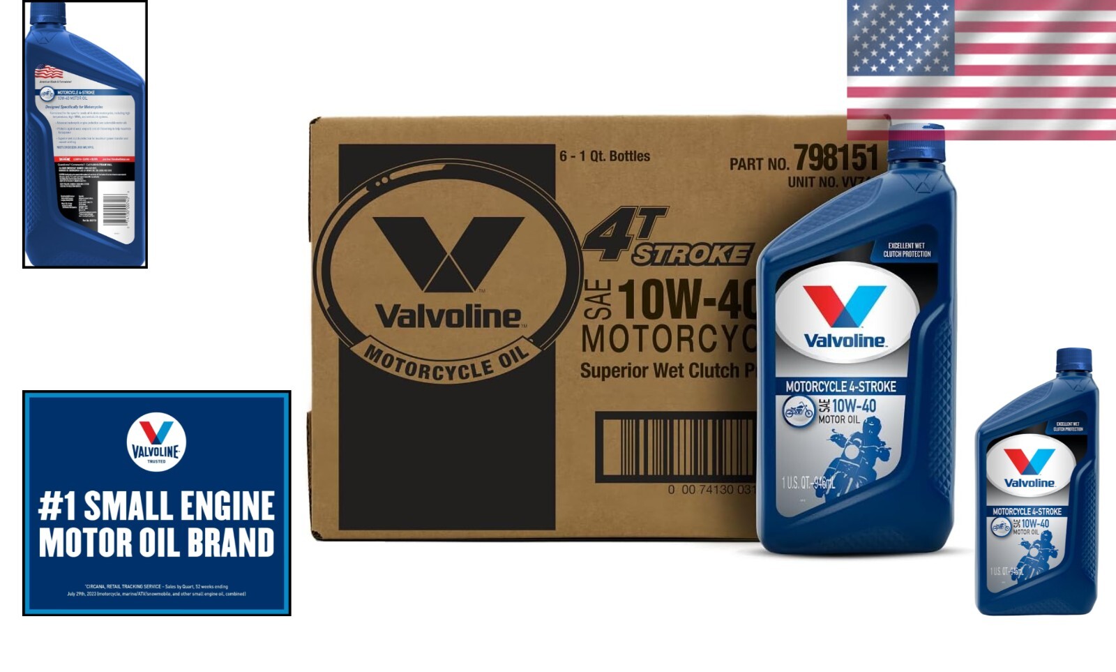 SAE 10W-40 Motor Oil for Motorcycles – 4-Stroke, 6 Bottles at 1 QT Each