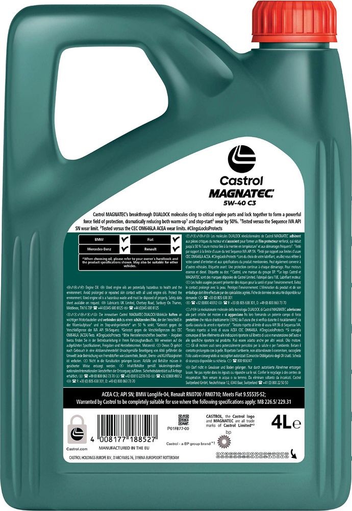 Castrol 5W-40 ACEA C3 API SN 4L Synthetic Engine Oil Car