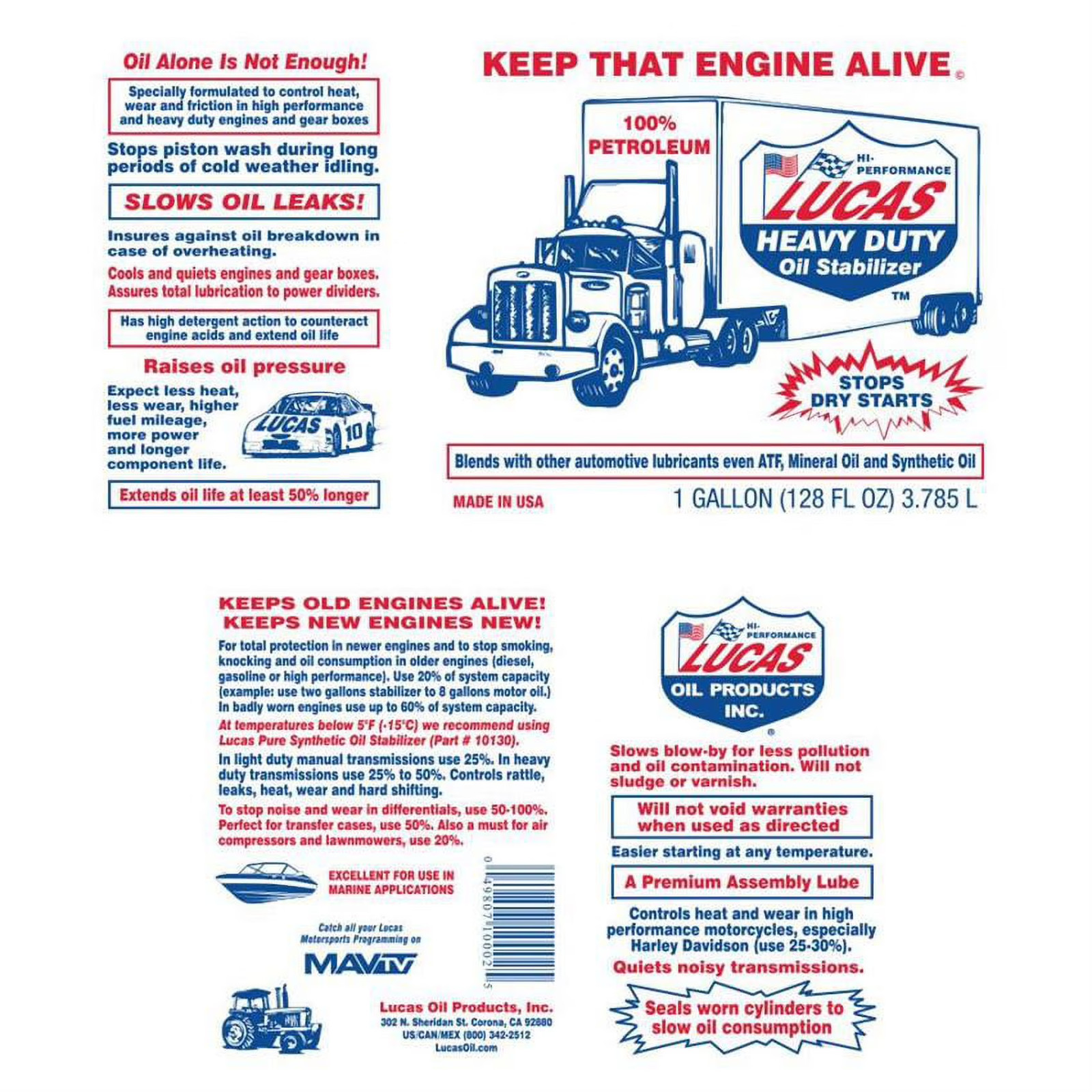4 PACK- LUCAS OIL 10002 Heavy Duty Oil Stabilizer; Gallon-SALE