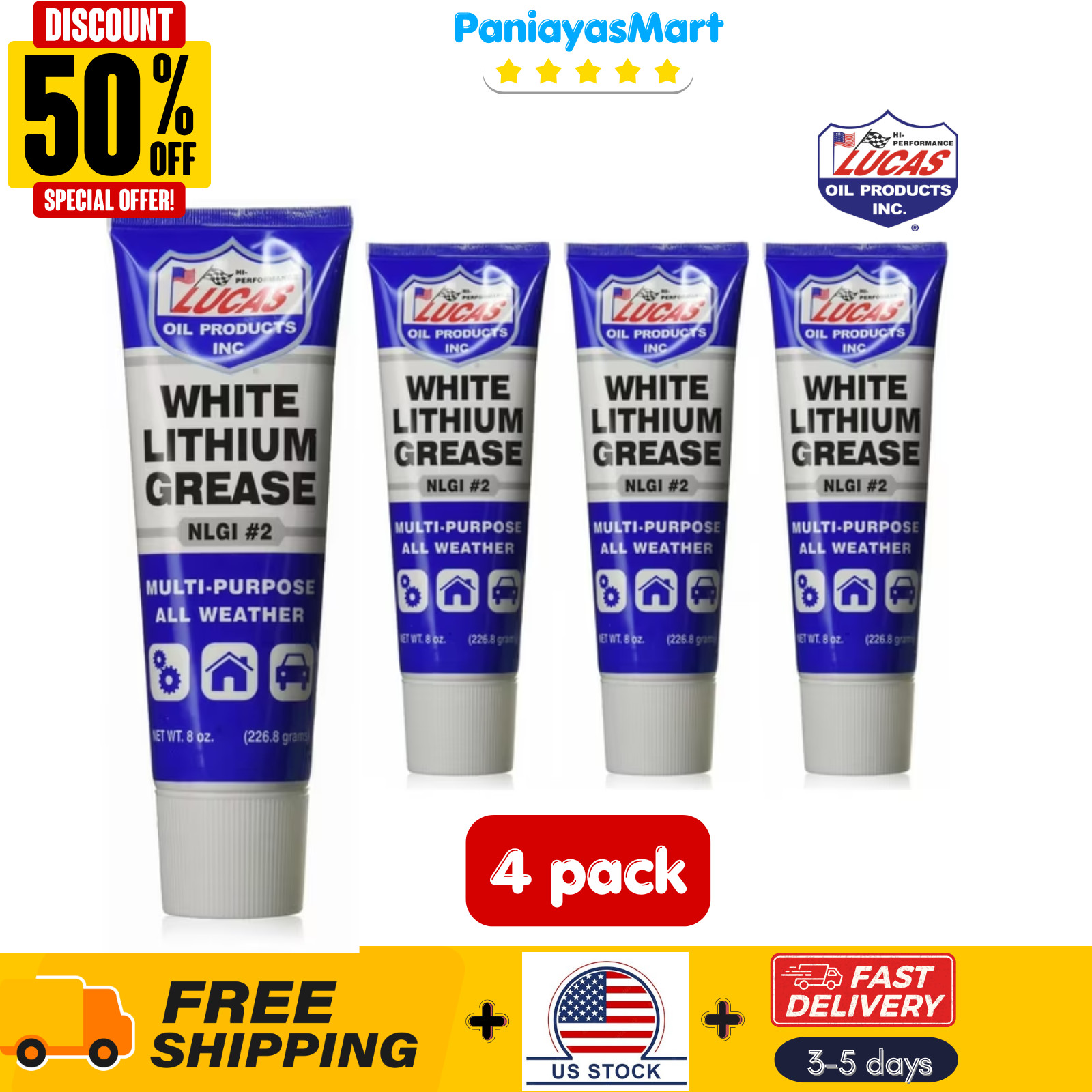 (4 pack) White Lithium Grease 8 Ounce Tube – FREESHIP