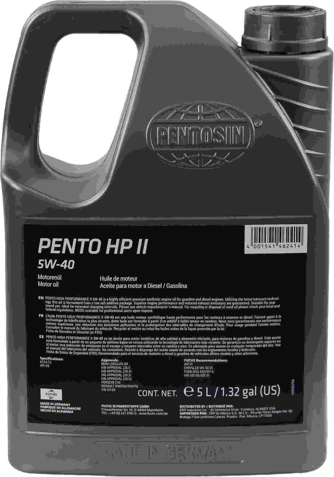 9 LITER KIT PENTO HIGH PERFORMANCE II 5w40 Engine Motor Oil For AUDI MERCEDES VW