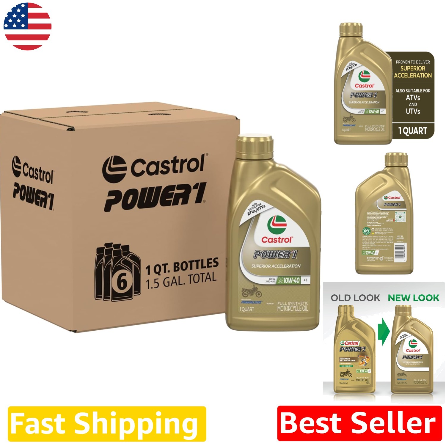 POWER1 4T 10W-40 Full Synthetic Motorcycle Oil 6 Quarts – Trizone Tech, Max A…