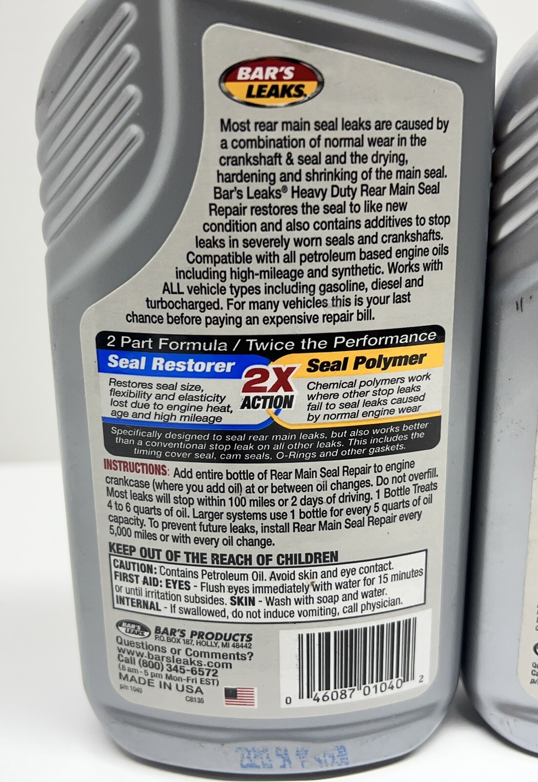 2 Bar’s Leaks Heavy Duty & 1 Concentrated Formula Rear Main Seal Repair 16.9oz