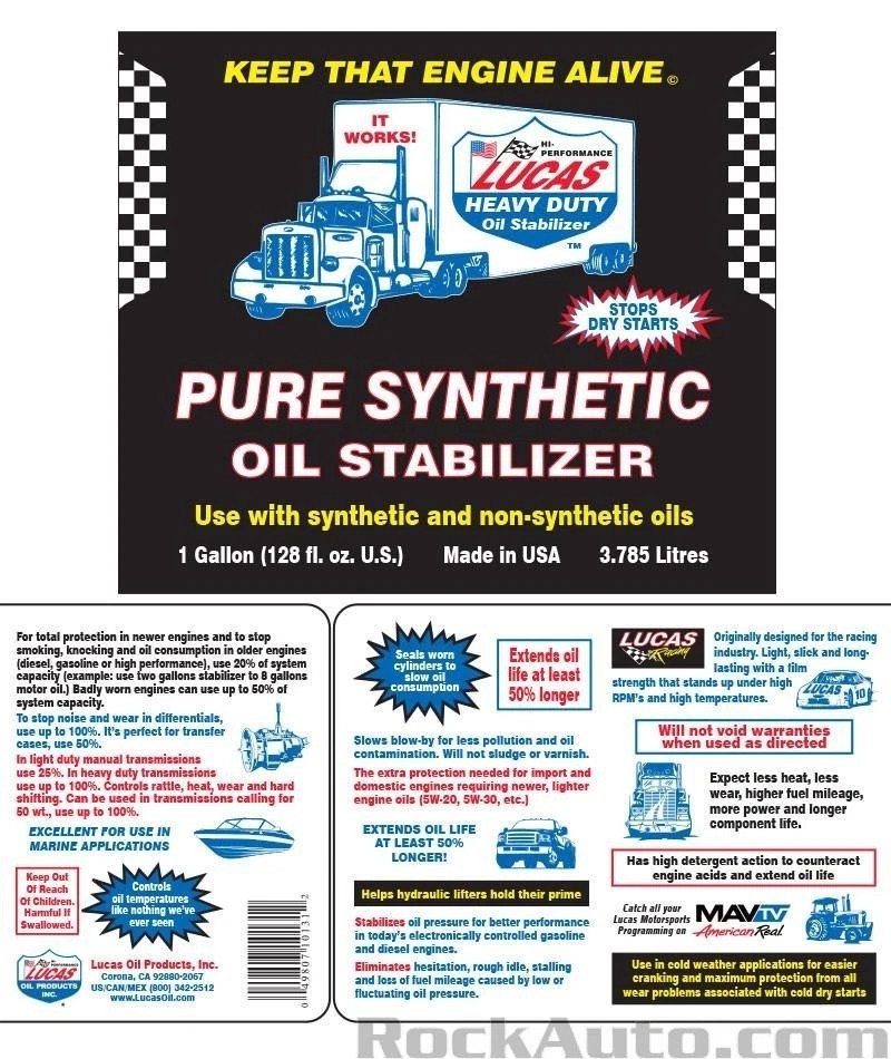 3 PACK – LUCAS OIL 10131 Pure Synthetic Oil Stabilizer; Gallon