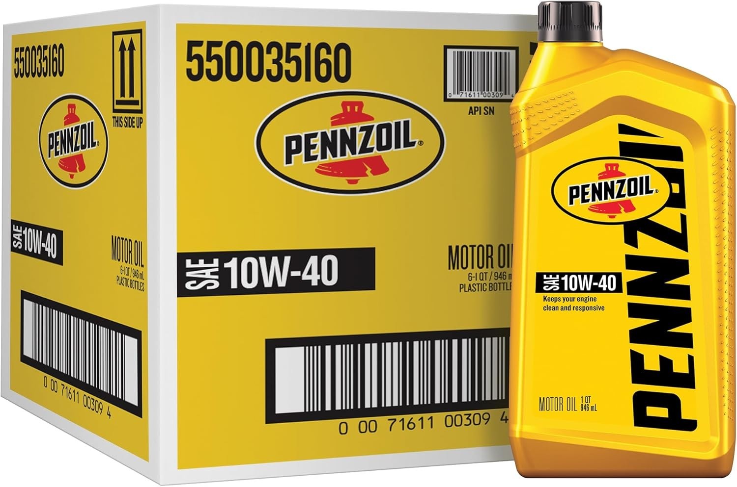 Pennzoil Conventional Motor Oil 10W-40 Motor Oil, 1 Quart Pack of 6 550035160