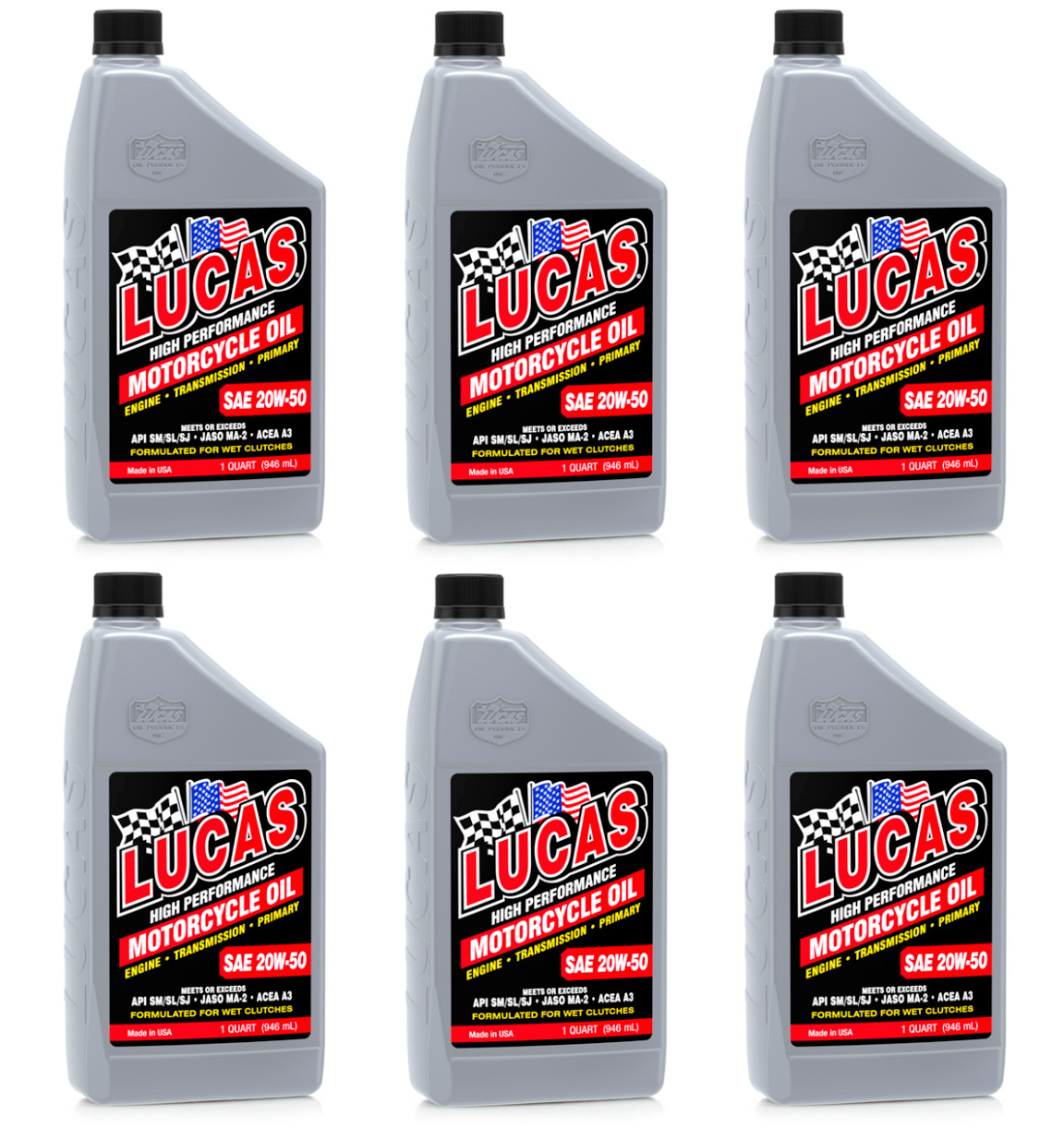 Lucas 10700 20W50 High Performance Motorcycle Oil; Case of 6 – 1 Quart Bottles
