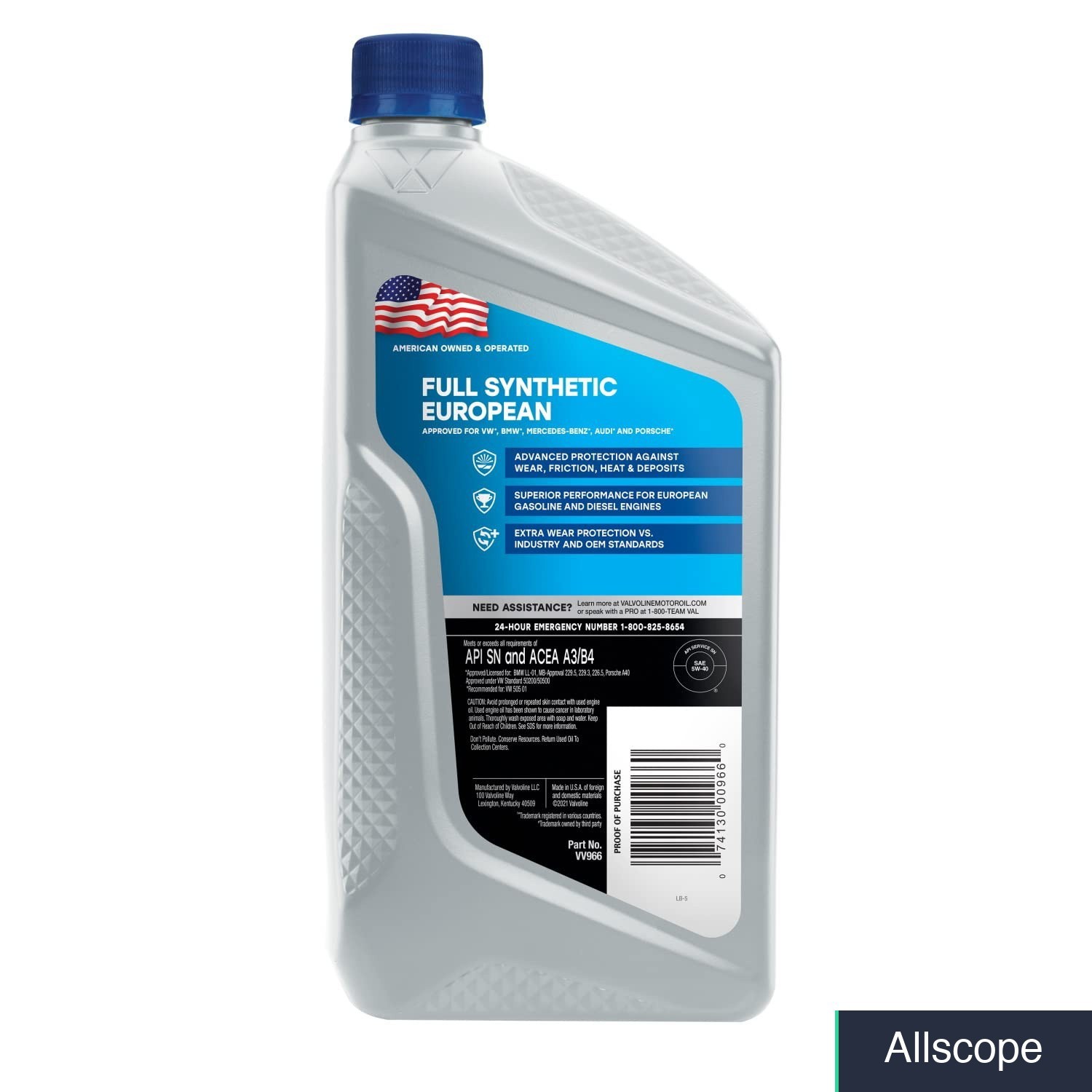 Valvoline 5w‑40 Full Synthetic Engine Oil, European Vehicle Formula 1qt 2‑pack