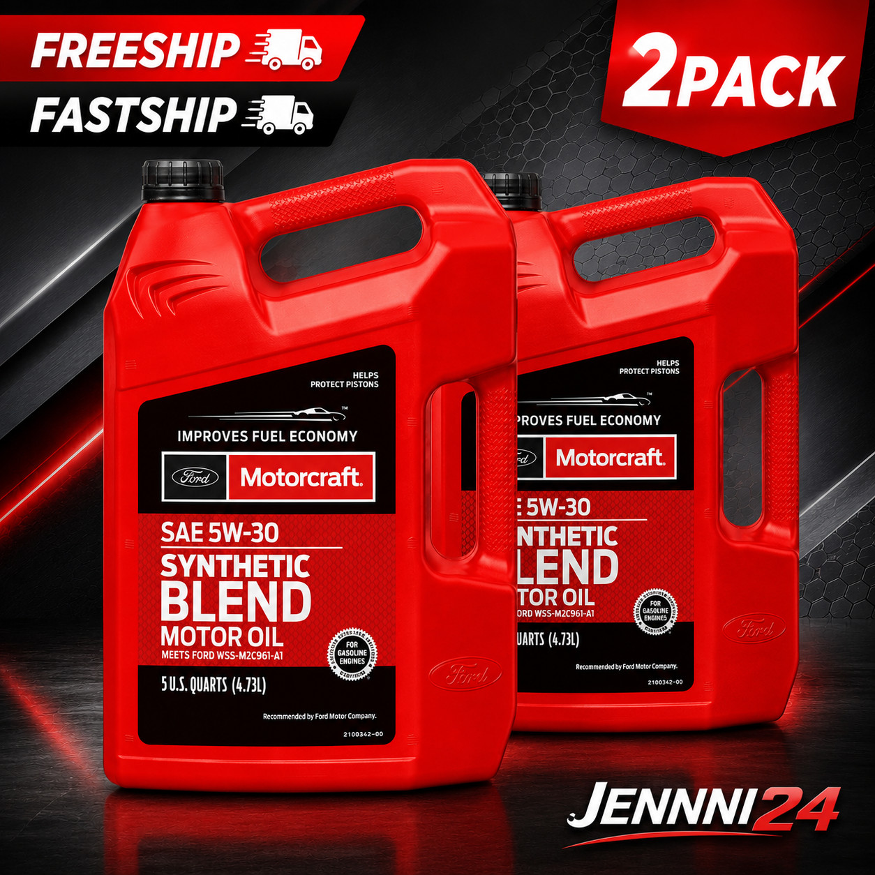 (2 pack) Motorcraft SAE 5W-30 Synthetic Blend Motor Oil 5 Quarts,free ship
