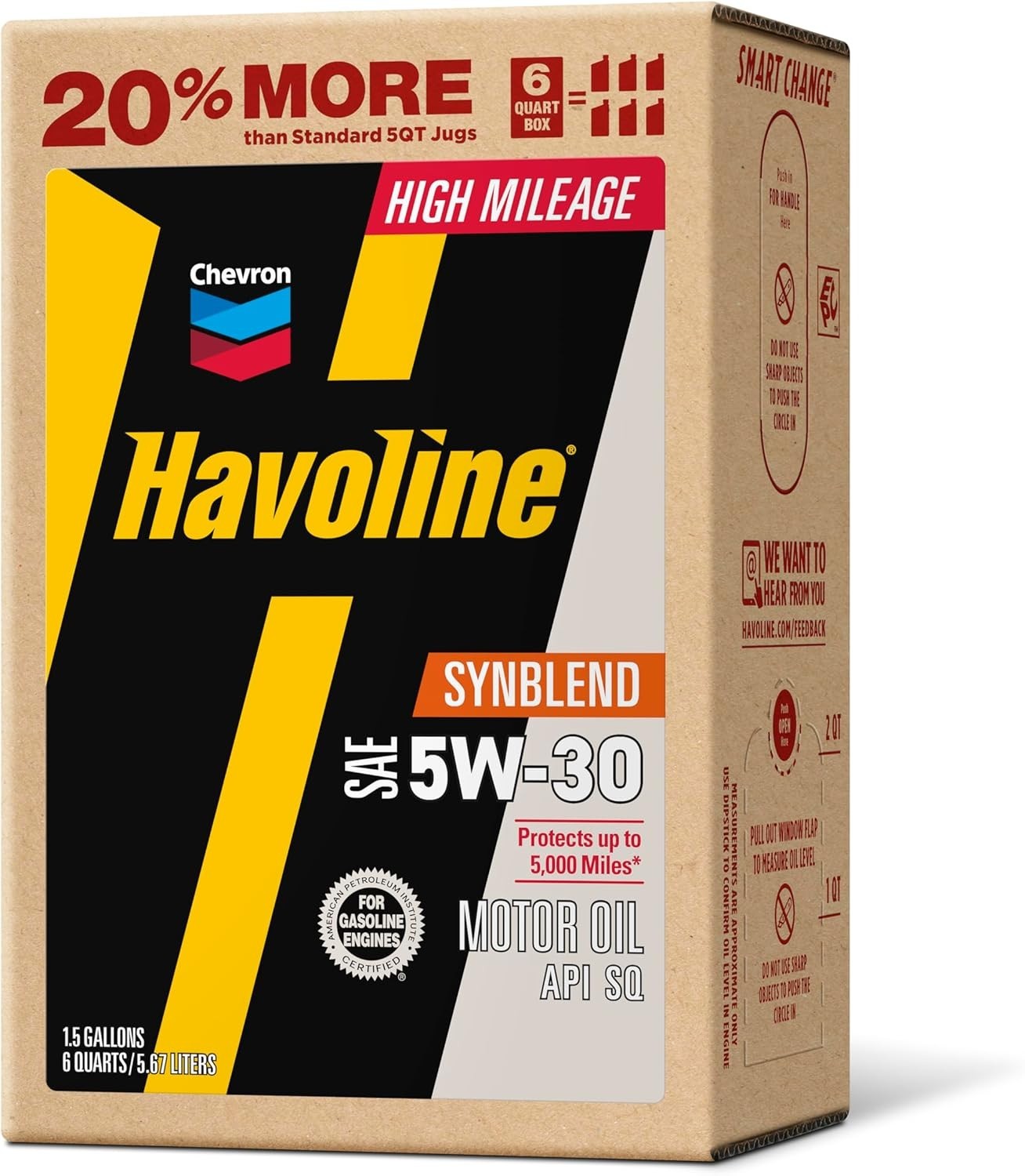Chevron High Mileage 5W-30 Synthetic Oil for Turbocharged Engines – 192 oz Pouch