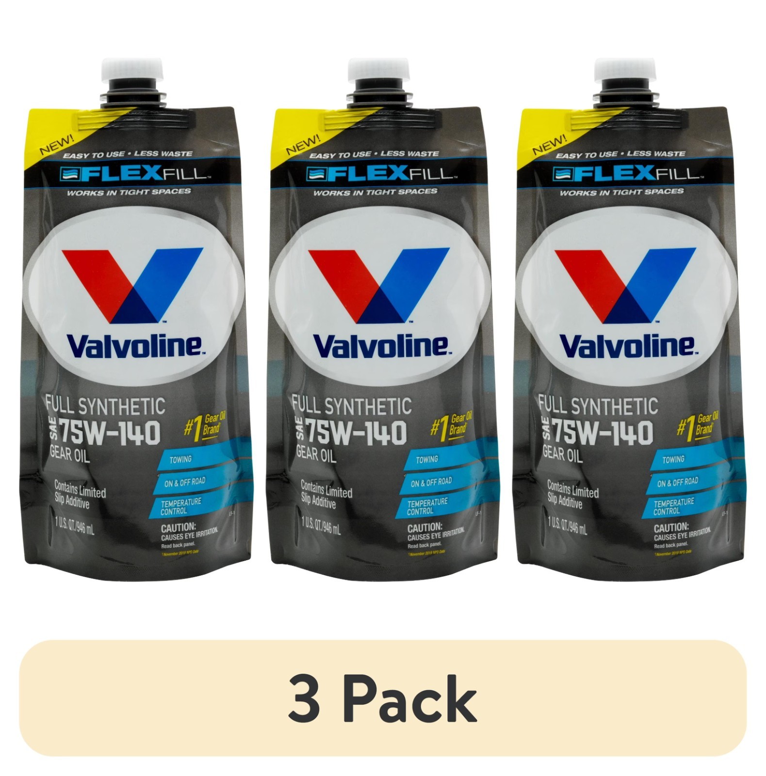 3 Pack 75W-140 Full Synthetic Gear Oil 1 QT Squeeze Pouch For Differential