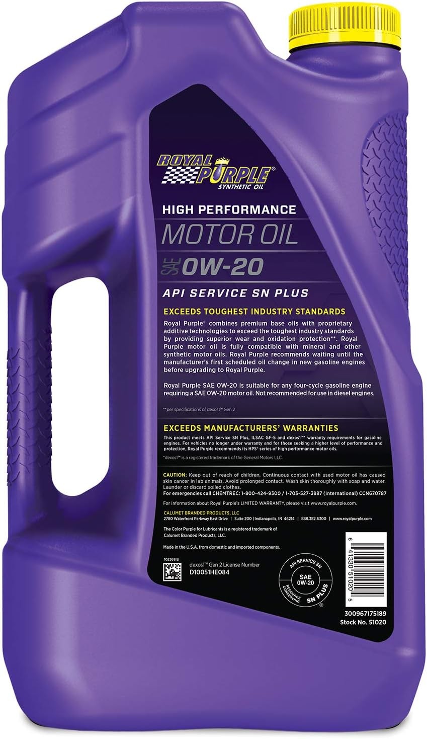 Royal Purple High Performance Motor Oil 0W-20 Premium Synthetic Motor Oil, 5 Qt