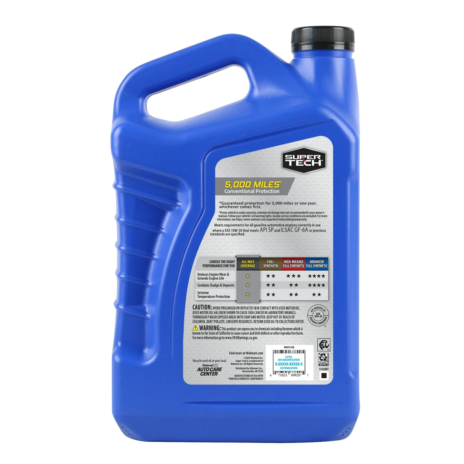 Super Tech All Mileage Synthetic Blend Motor Oil SAE 10W-30, 5 Quarts