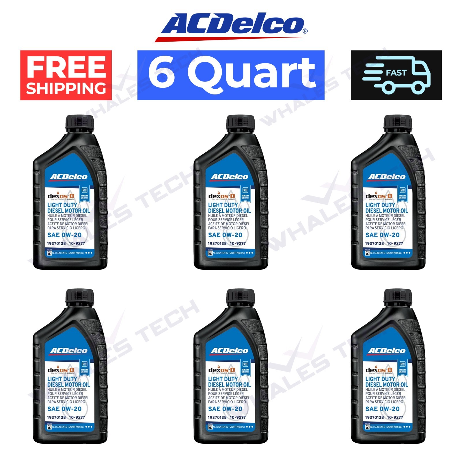 6 Quart 0W-20 dexosD Full Synthetic Light Duty Diesel Engine Oil, ACDelco 109277