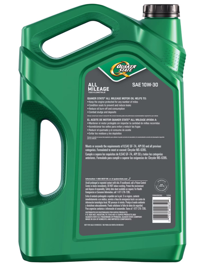 Quaker State All Mileage 10W-30 Motor Oil, 5 Quart