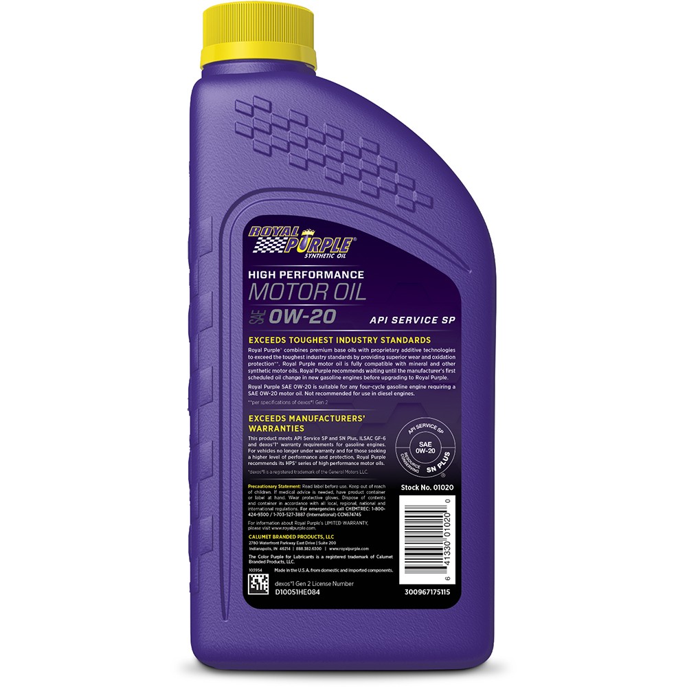 Royal Purple Roy01020 0W20 Multi-Grade Sae Oil 1 Quart Dexos