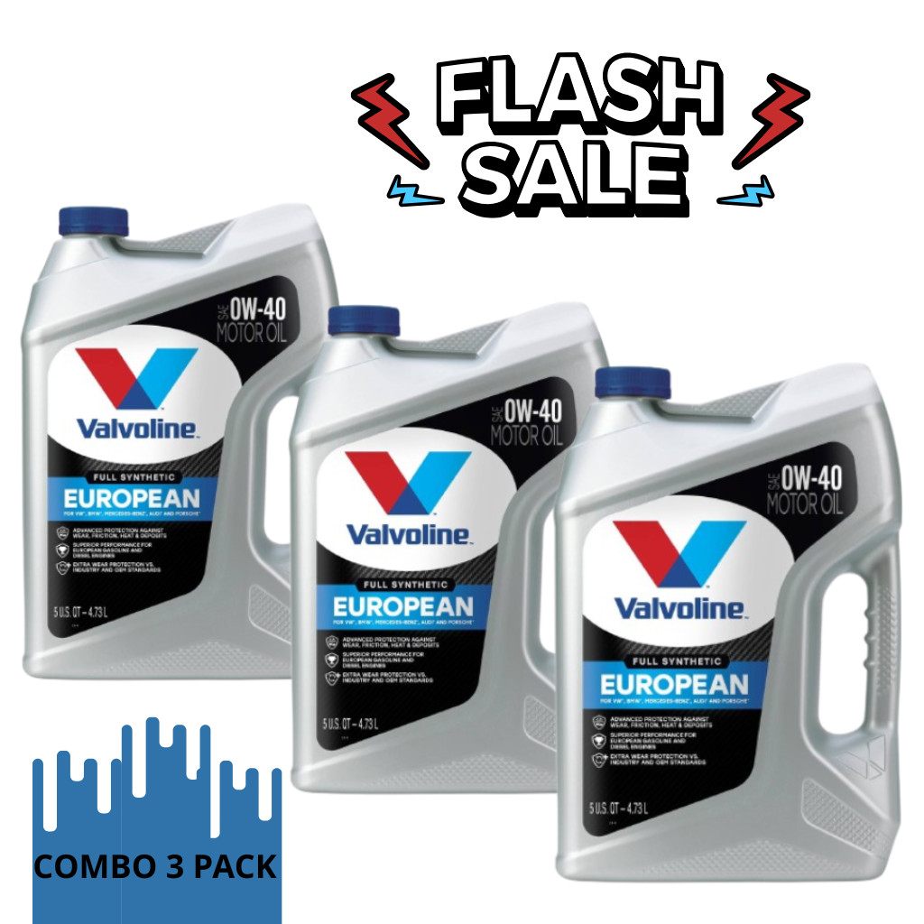 3 PACK Valvoline European Vehicle Full Synthetic SAE 0W-40; Easy Pour 5 Quart
