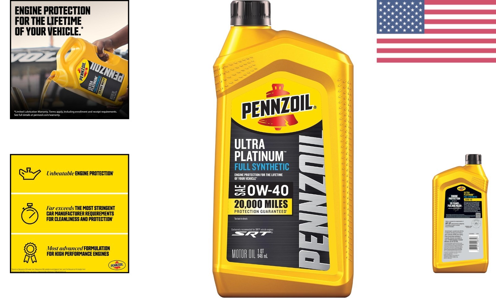 1 Quart Ultra Platinum Full Synthetic 0W-40 Motor Oil for Superior Engine Care