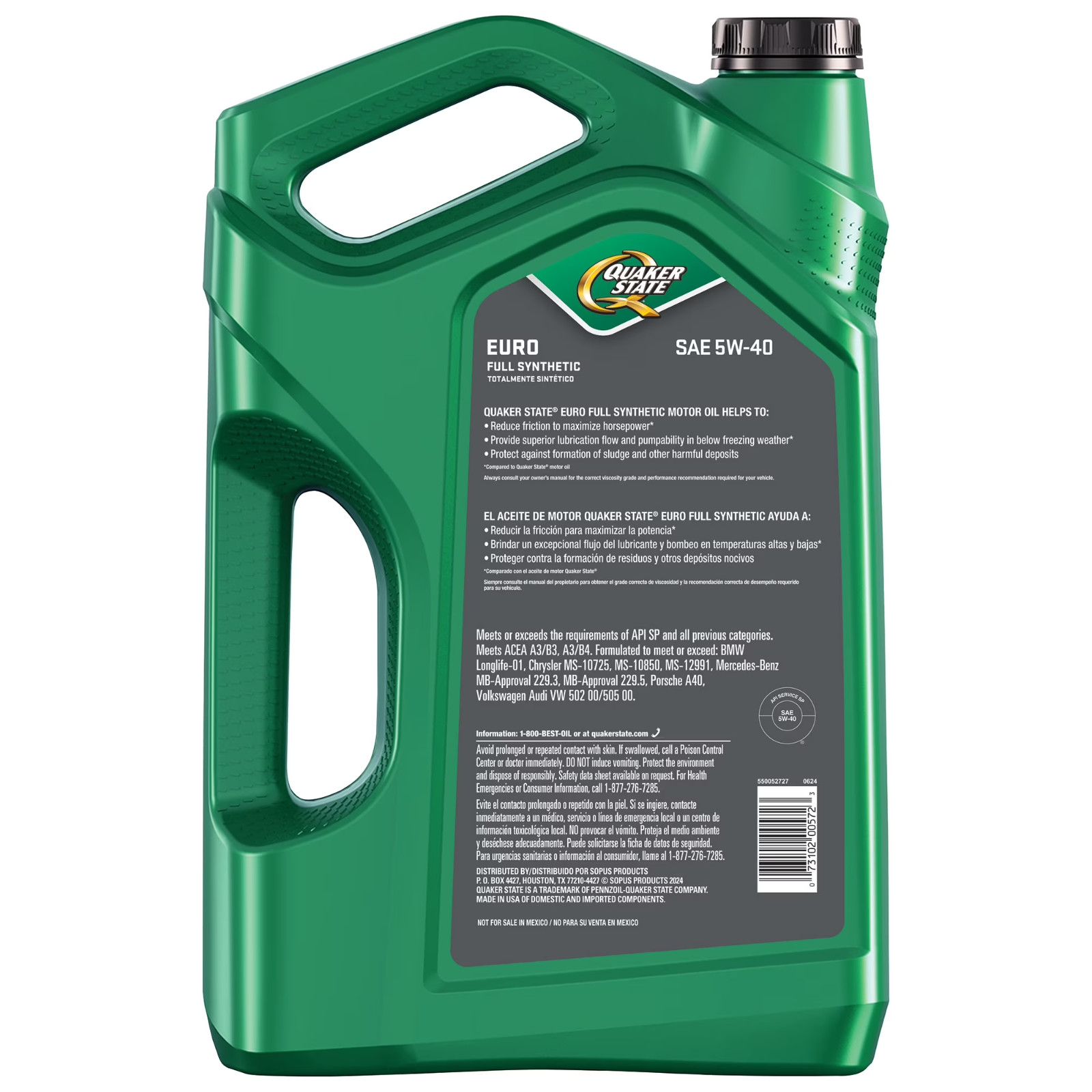 Quaker State Euro Full Synthetic 5W-40 Motor Oil, 5 Quart 2 Packs
