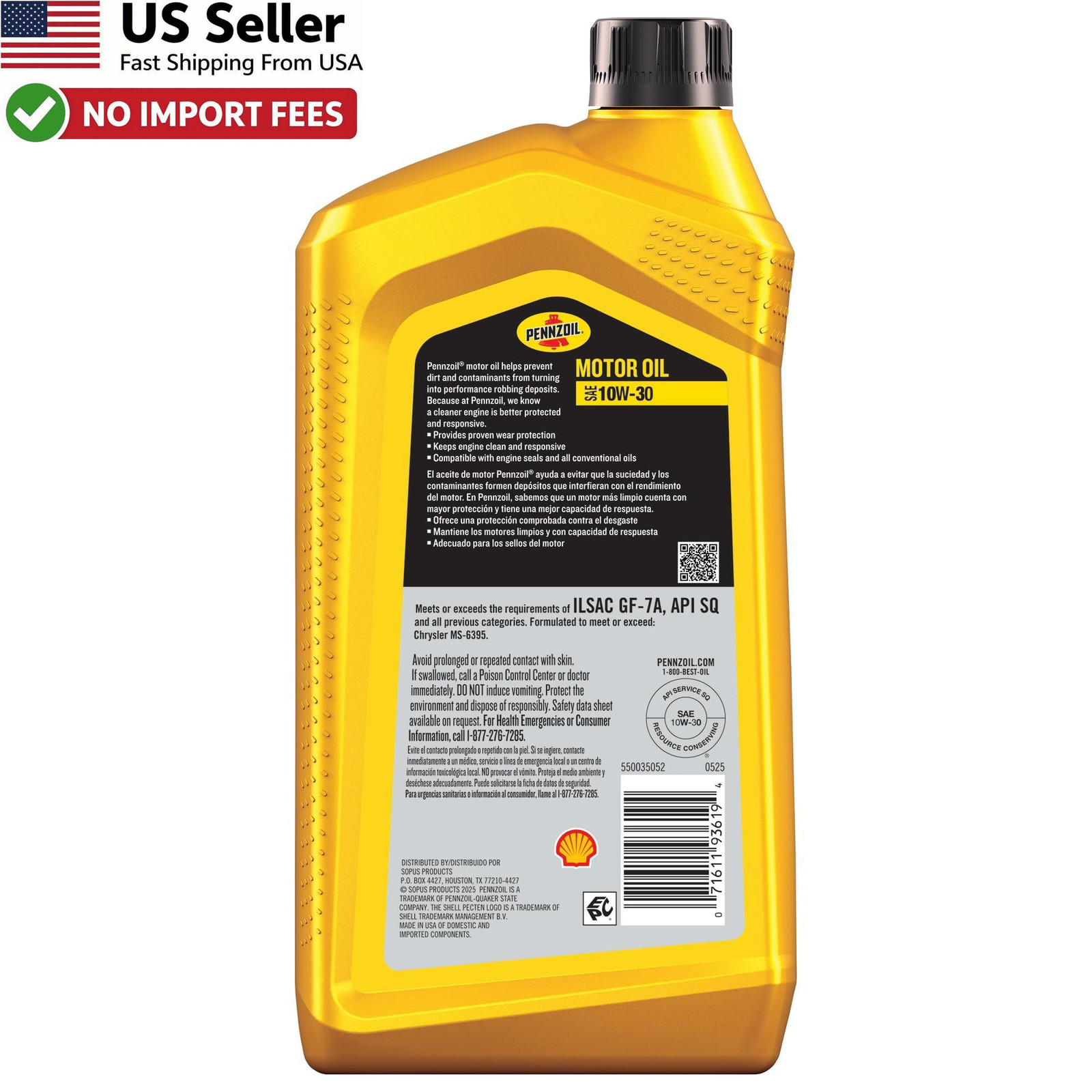 Pennzoil 10W-30 Motor Oil Conventional 1 Quart Bottle High Quality FROM USA