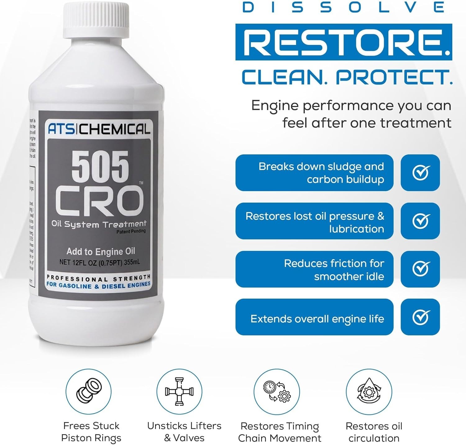 12 oz 505 CRO Oil Additive – Cleans Sludge, Restores Smooth Idle & Performance