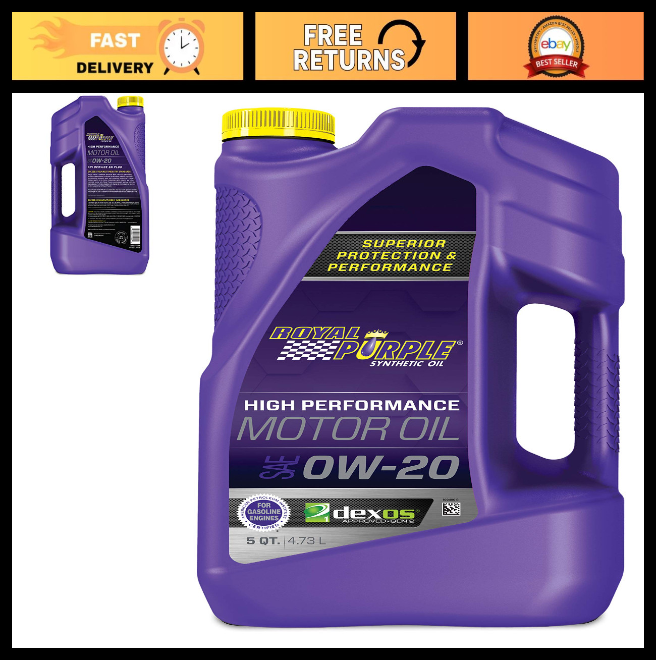 High Performance 0W-20 Synthetic Motor Oil – API-Licensed, 5 Quart, Engine Oil