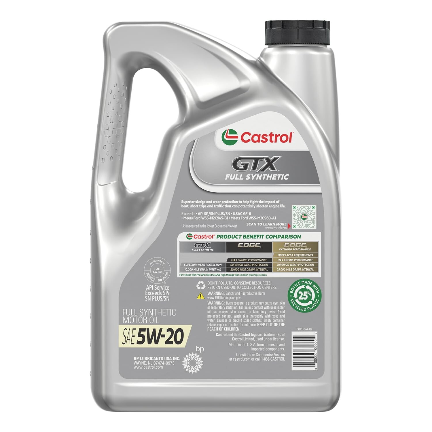 Castrol GTX Full Synthetic 5W-20 Motor Oil, 5 Quarts 1 Count (Pack of 1)